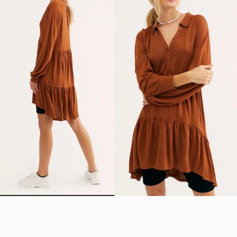 Free People Long Sleeve Dress in Rust